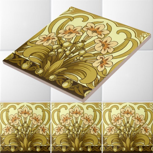 Vintage Art Nouveau Gloxinia Flowers Frieze Ceramic Tile (Creator Uploaded)