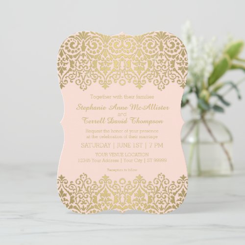 Vintage Art Nouveau Gold Lace Elegant Wedding Invitation