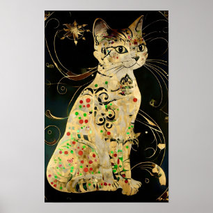 Vintage Art Nouveau Golden Cat On Black Poster