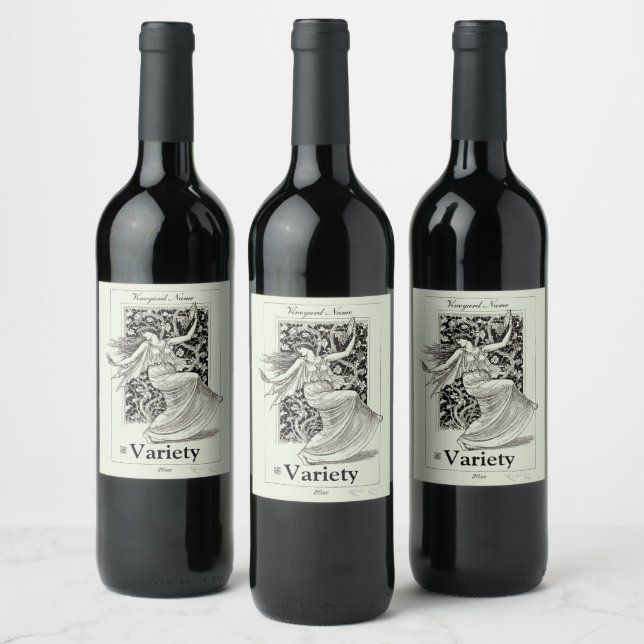Vintage Art Nouveau Grape Vine Woman by Walt Crane Wine Label (Bottles)