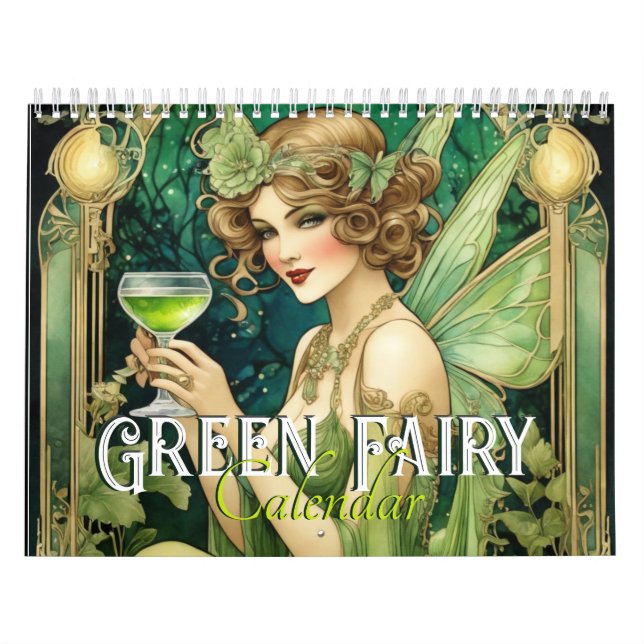 Vintage Art Nouveau Green Fairy Fantasy Fae Women  Calendar (Cover)