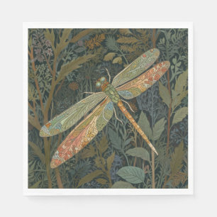 Vintage art nouveau green gold Dragonfly Napkins