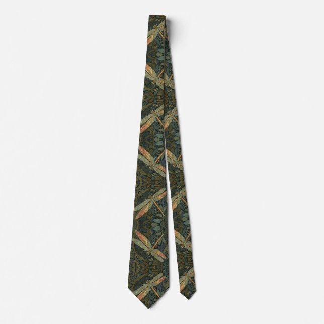 Vintage art nouveau green gold Dragonfly Neck Tie (Front)
