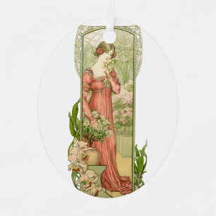 Vintage Art Nouveau Greenhouse Lady Elegant Metal Ornament