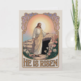 Vintage Art Nouveau He Is Risen Bulk Church Easter Card