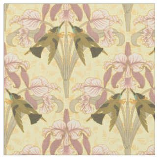 Vintage Art Nouveau Hummingbirds & Orchids Pattern Fabric