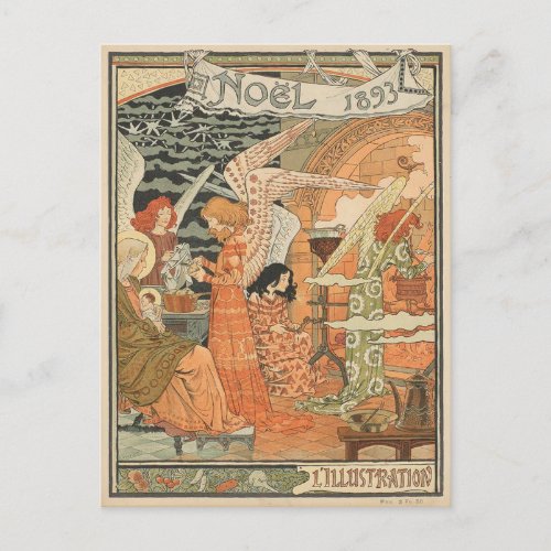 Vintage Art Nouveau illustration Christmas card 