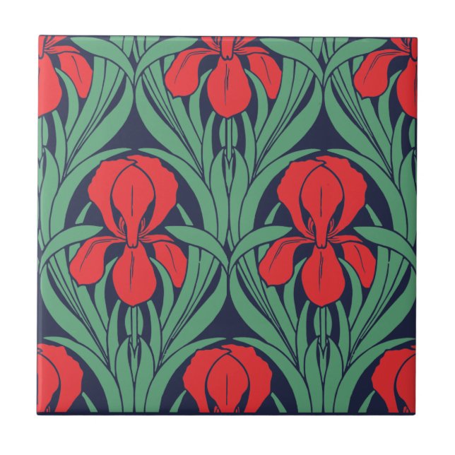Vintage Art Nouveau Iris pattern Ceramic Tile (Front)