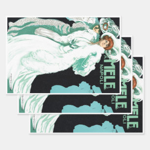 Vintage Art Nouveau, Italian Fashion, Fancy Women Wrapping Paper Sheets