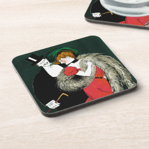 Vintage Art Nouveau, Italian Fashion Love Romance Beverage Coaster