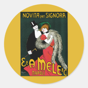 Vintage Art Nouveau, Italian Fashion Love Romance Classic Round Sticker