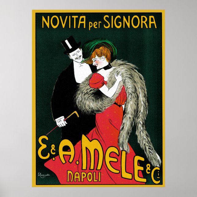 Vintage Art Nouveau, Italian Fashion Love Romance Poster (Front)