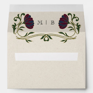 Vintage Art Nouveau Jewel Tone Florals Wedding Envelope