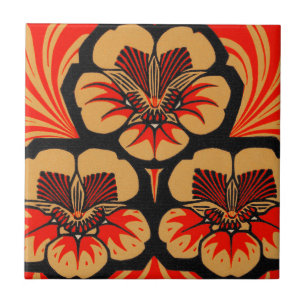 Vintage Art Nouveau Julie de Graag Flower Woodcut Ceramic Tile