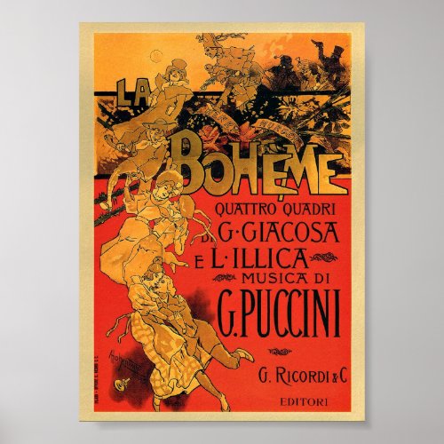Vintage Art Nouveau La Boheme Opera Music Poster