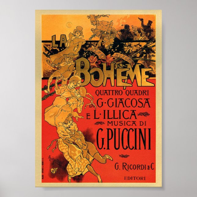 Vintage Art Nouveau La Boheme Opera Music Poster (Front)