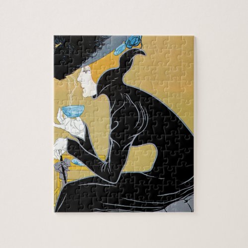 Vintage Art Nouveau Lady Drinking Marco Polo Tea Jigsaw Puzzle