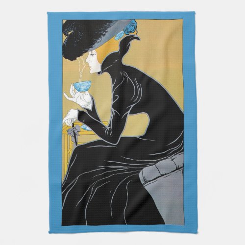 Vintage Art Nouveau Lady Drinking Marco Polo Tea Kitchen Towel