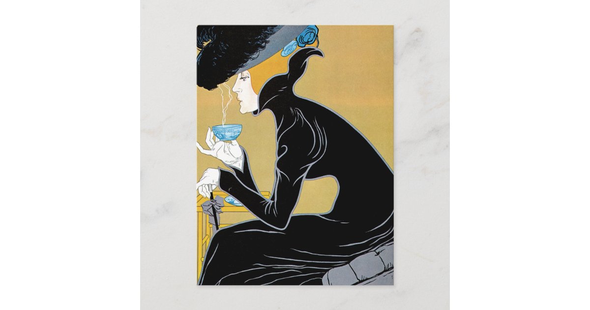 Vintage Art Nouveau, Lady Drinking Marco Polo Tea Poster