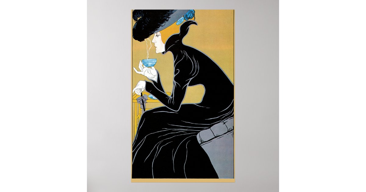 Vintage Art Nouveau, Lady Drinking Marco Polo Tea Poster