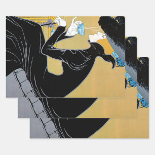 Vintage Art Nouveau, Lady Drinking Marco Polo Tea Wrapping Paper Sheets