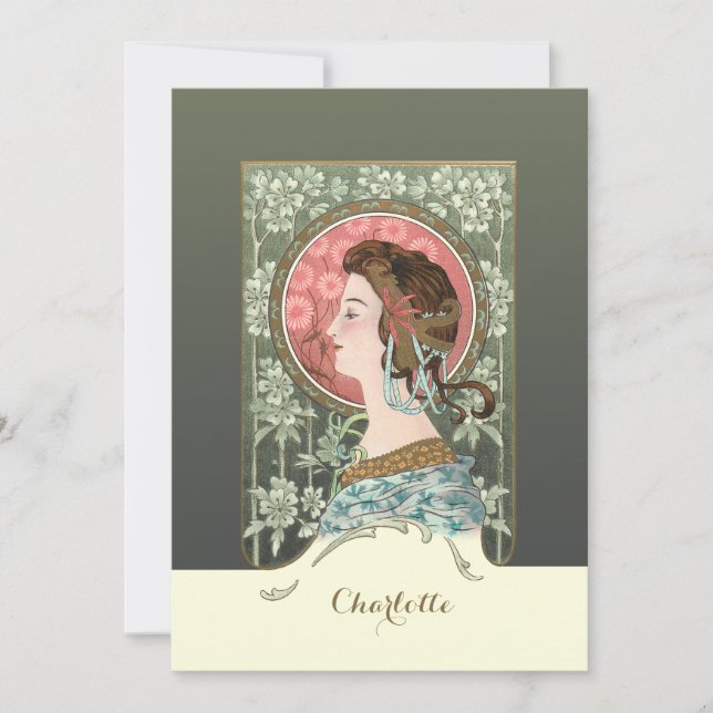 Vintage Art Nouveau Lady | Personalized Note Card (Front)