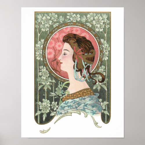 Vintage Art Nouveau Lady  Personalized Poster
