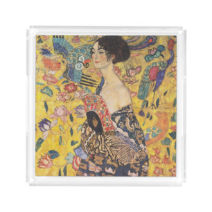Vintage Art Nouveau Lady with Fan Painting Acrylic Tray