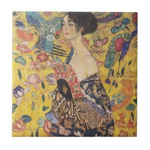 Vintage Art Nouveau Lady with Fan Painting Ceramic Tile