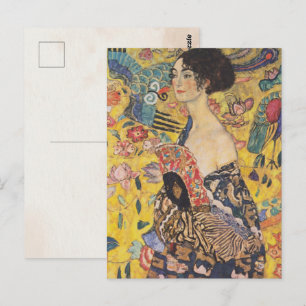 Vintage Art Nouveau Lady with Fan Painting Postcard