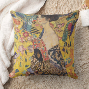 Vintage Art Nouveau Lady with Fan Painting Throw Pillow