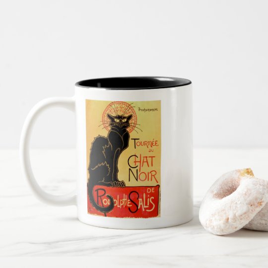 Vintage Art Nouveau Le Chat Noir Black Cat Theophi Two Tone Coffee Mug