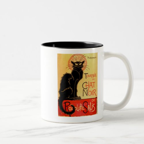 Vintage Art Nouveau Le Chat Noir Black Cat Theophi Two_Tone Coffee Mug