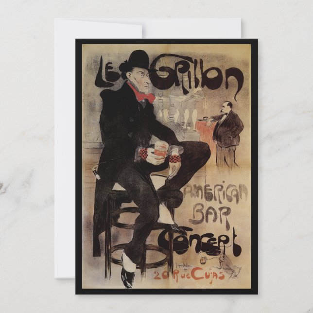 Vintage Art Nouveau Le Grillon, Man Drinking Beer (Front)