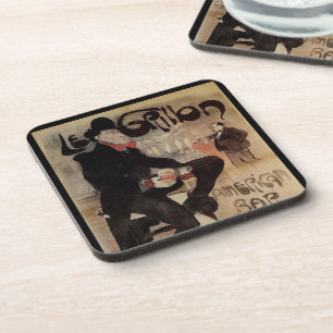 Vintage Art Nouveau Le Grillon, Man Drinking Beer Beverage Coaster