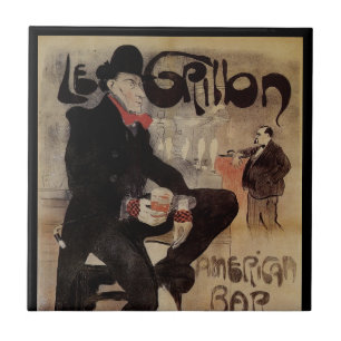 Vintage Art Nouveau Le Grillon, Man Drinking Beer Ceramic Tile