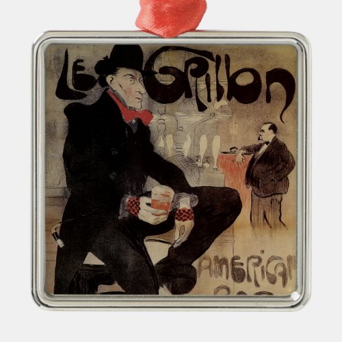 Vintage Art Nouveau Le Grillon Man Drinking Beer Metal Ornament