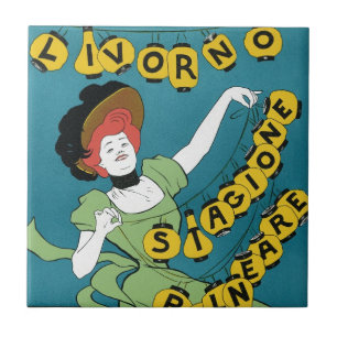Vintage Art Nouveau, Livorno Senorita Dancing Ceramic Tile