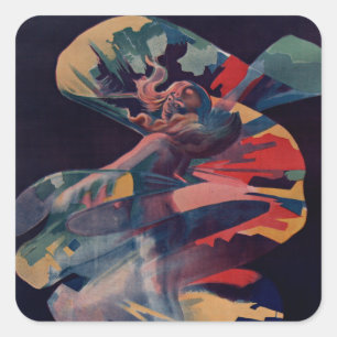 Vintage Art Nouveau, Loie Fuller at Folies Bergere Square Sticker