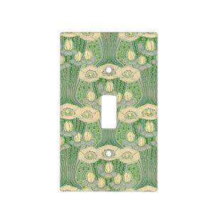 Vintage Art Nouveau Lotus and Poppies Pattern Light Switch Cover
