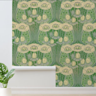Vintage Art Nouveau Lotus and Poppies Pattern Wallpaper