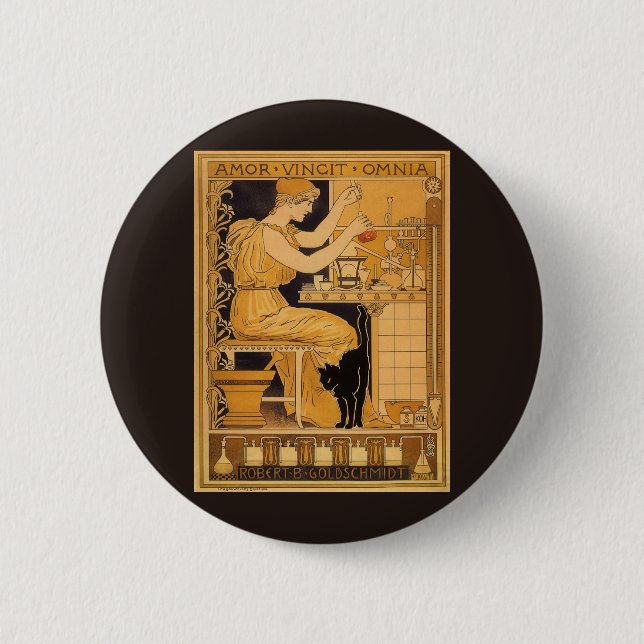 Vintage Art Nouveau, Love Conquers All Scientist Button (Front)