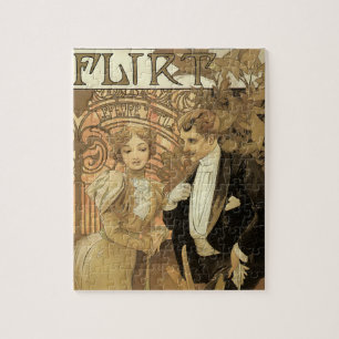 Vintage Art Nouveau Love Romance, Flirt by Mucha Jigsaw Puzzle