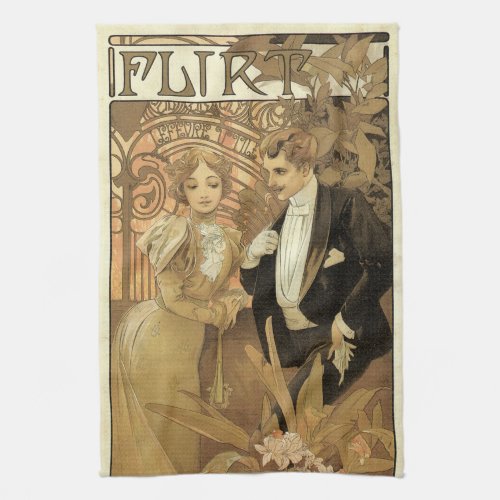 Vintage Art Nouveau Love Romance Flirt by Mucha Kitchen Towel