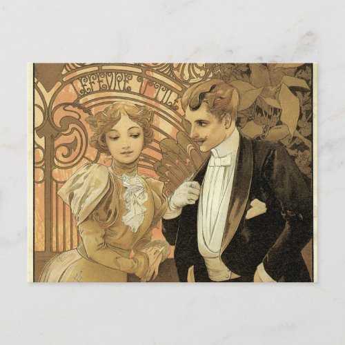 Vintage Art Nouveau Love Romance Flirt by Mucha Postcard