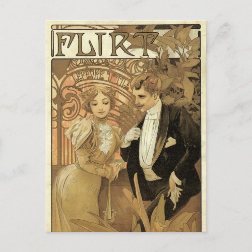 Vintage Art Nouveau Love Romance Flirt by Mucha Postcard