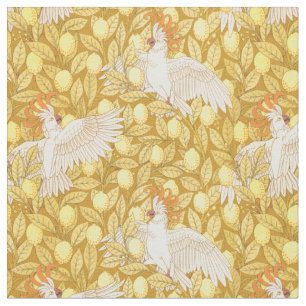 Vintage Art Nouveau Macaws in Lemon Trees Pattern Fabric
