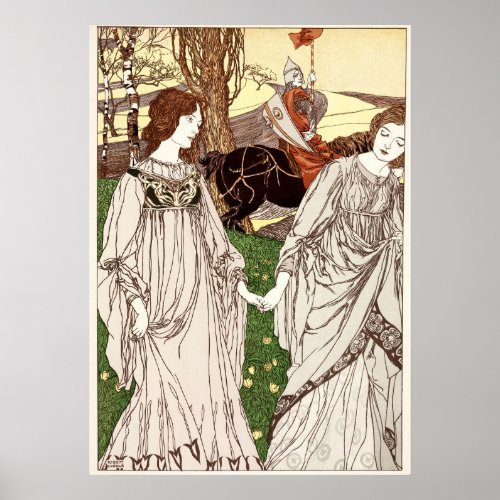 Vintage Art Nouveau Medieval Women Poster