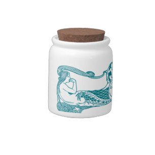 Vintage Art Nouveau Mermaid Border Antique Sea Candy Jar