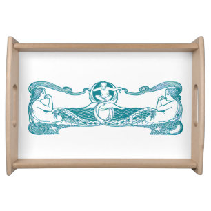 Vintage Art Nouveau Mermaid Border   Antique Sea  Serving Tray
